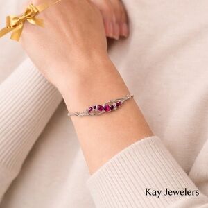 Kay Jewelers Pink Ruby Diamond Bracelet Sterling Silver 9.5"